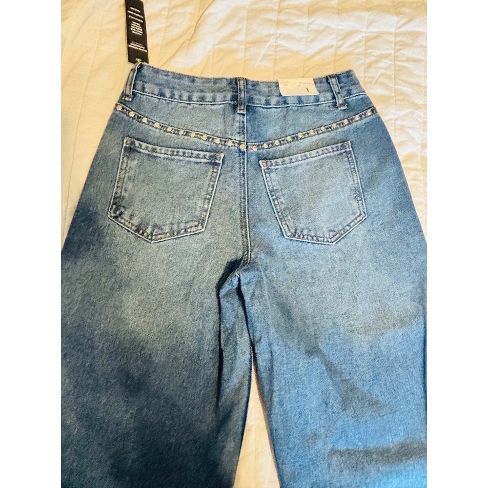 Cali 1850 Womens Studded Wide Leg Jeans‎ Medium Wash Blue Denim Size 1 NEW - Picture 3 of 9